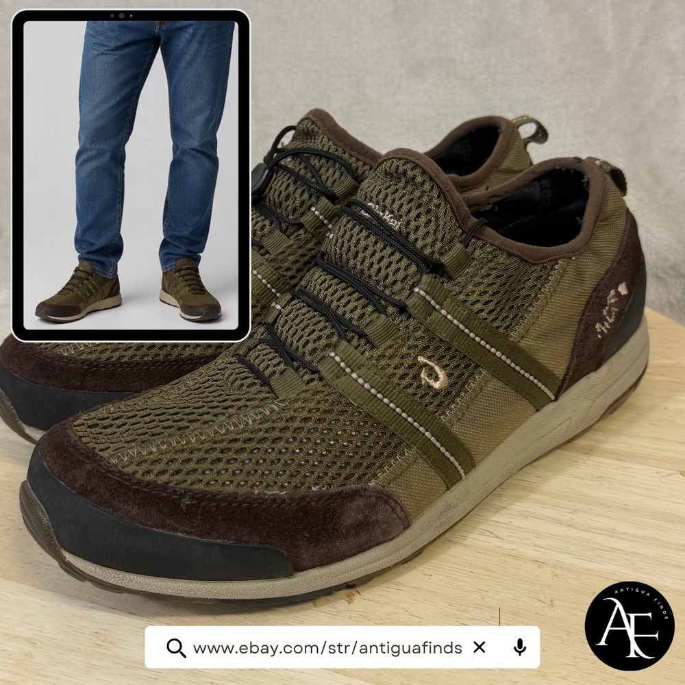 OluKai Kia'i Trainer Mens 10 Dark Olive Brown Mesh Suede HLA Sneakers 10117-2048